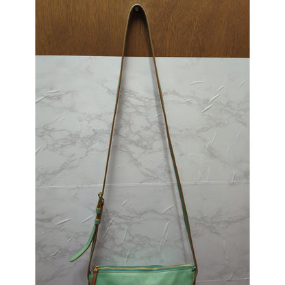 Fossil Heritage Green Pebbled Leather Crossbody Bag Travel Lightweight