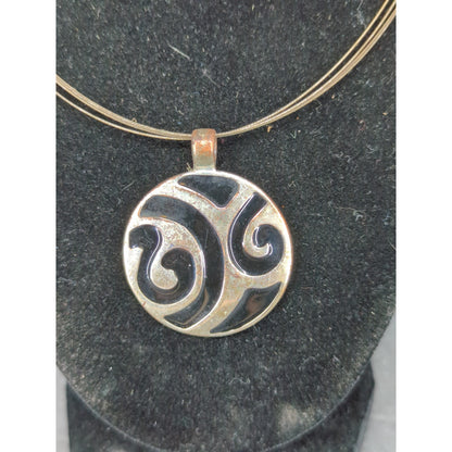 Vintage Gold Tone Swirl Round Medallion Pendant Omega Chain Necklace Mid-Century