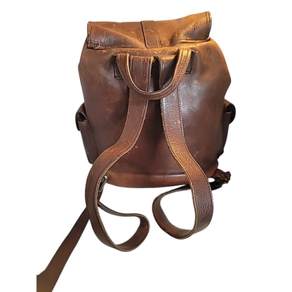 Vtg Leather Backpack Rucksack Luggage Bag Brown Large Travel Luggage Well Worn