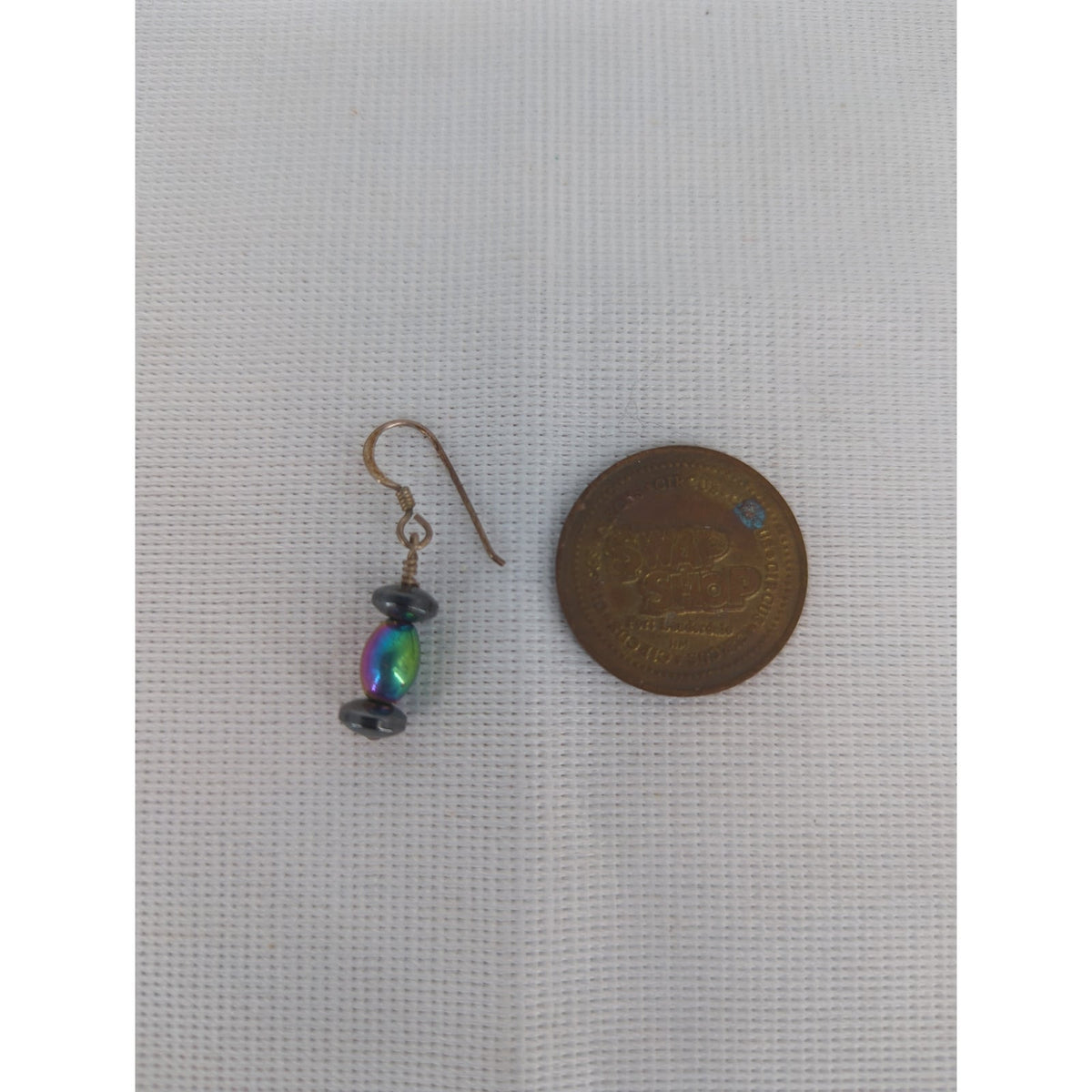 Vintage Iridescent Rainbow Beaded .925 Silver Dangle Earrings Boho Minimalist