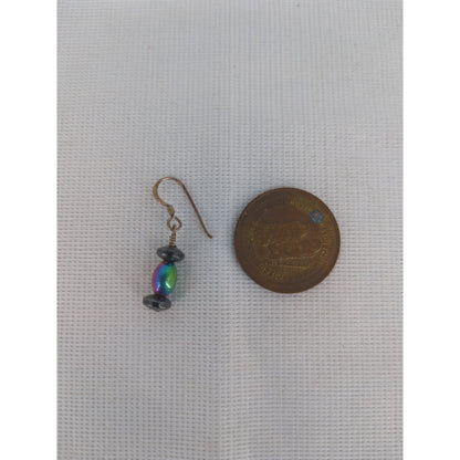 Vintage Iridescent Rainbow Beaded .925 Silver Dangle Earrings Boho Minimalist