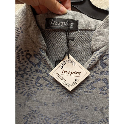 Inspire Cotton Jacquard Dress Pocket Gray Medium Long Sleeve Side Slits Tunic
