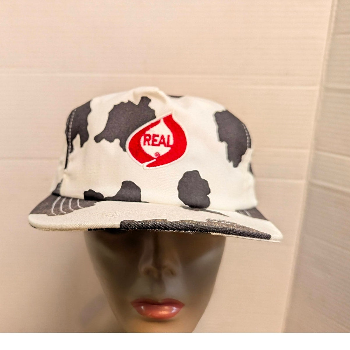 Vintage Real Skateboards Cow Print Snapback Baseball Cap Hat Y2K
