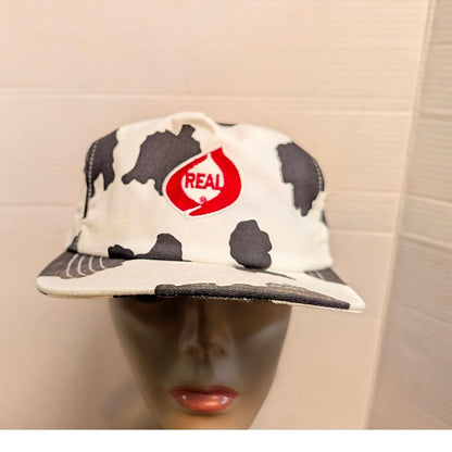 Vintage Real Skateboards Cow Print Snapback Baseball Cap Hat Y2K