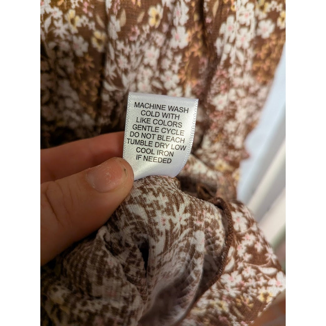La La La Creative boho fesitval size xs tunic brown yellow floral blouse
