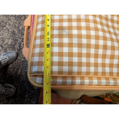 Vintage Liz Claiborne Large Gingham Suitcase Rolling Luggage Orange White