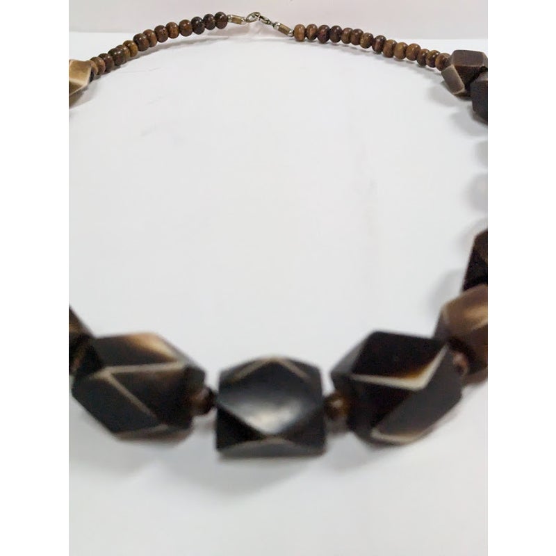 Vintage Chunky Beaded cascading statement necklace brown cream STATEMENT