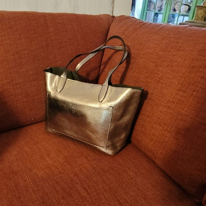 Metallic Bronze Gold Leather Tote Bag Shoulder Bag Handbag