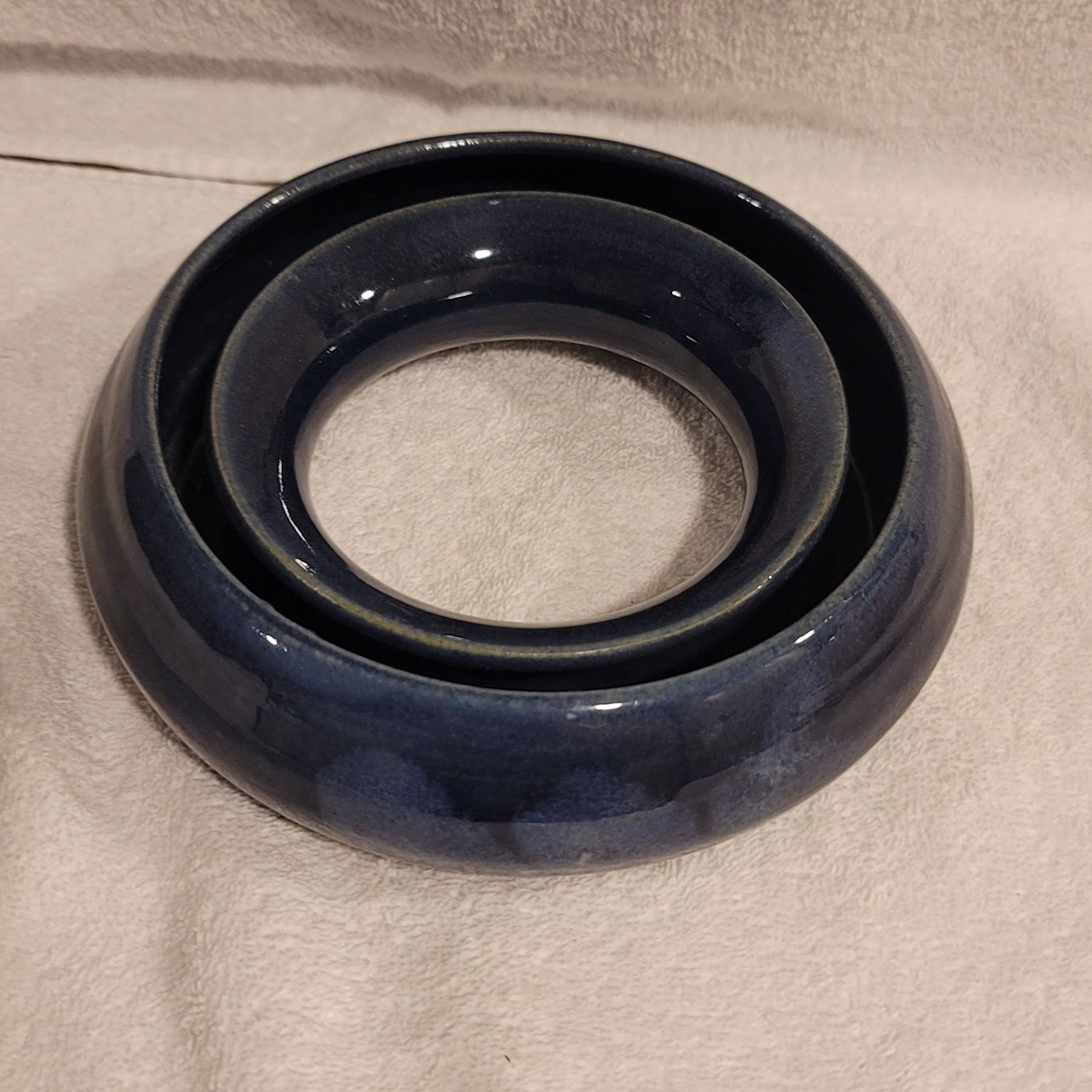 Flower Ring Blue HandPot  7" Stoneware Handmade Pottery Daisy Pansy Flower vase