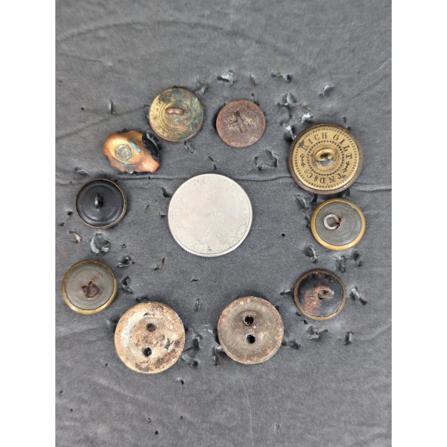 LOT LL of 10 Antique Vintage Victorian Brass Mixed Materials Buttons ESTATE FIND
