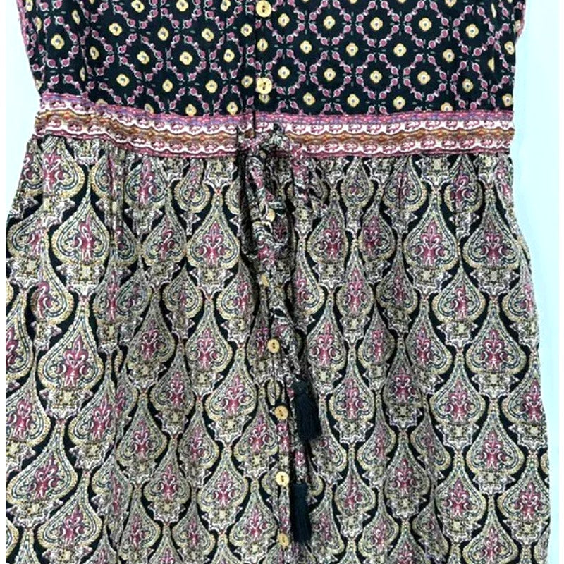 NWT RAGA Sleeveless Button Front Ruffle Strap Boho Dress Multicolor Sz Small