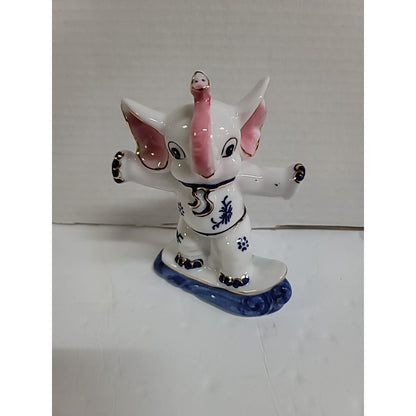 VINTAGE HAND PAINTED PORCELAIN ELEPHANT KARATE Surfer COIN PIGGY BANK BABY GIFT