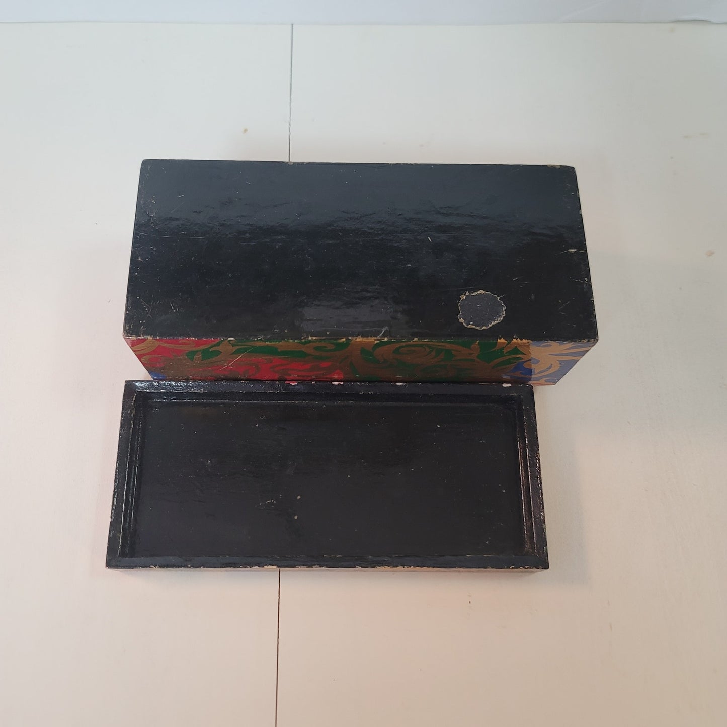 Lacquer box Multicolor Rectangle Black gold Blue ITALIAN Swirl 9"x4" x4" Stash