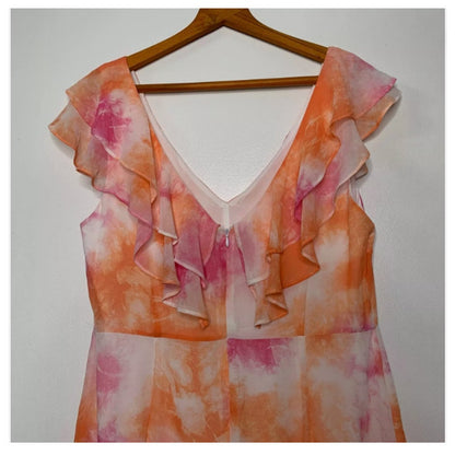 WAYF women's Passion tie dye Chelsea ruffle trim tiered chiffon maxi dress SZ XL