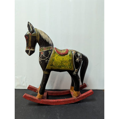 Antique Primitive Folk Art Painted Wood Rocking Horse Wanderer Romani 12” Wide