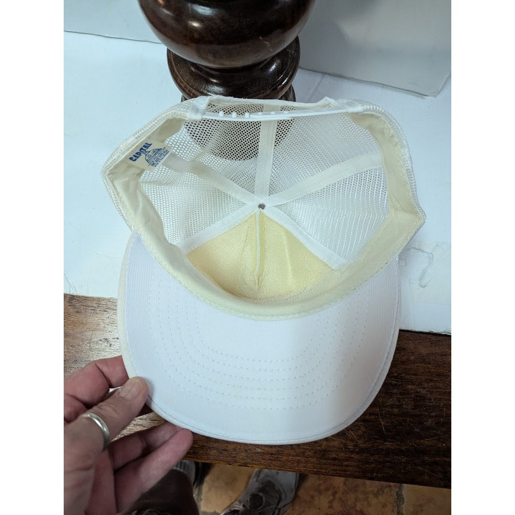 VINTAGE Capital white Snap Back Adjustable TRUCKER Hat Mesh Foam Cap Fishcasters