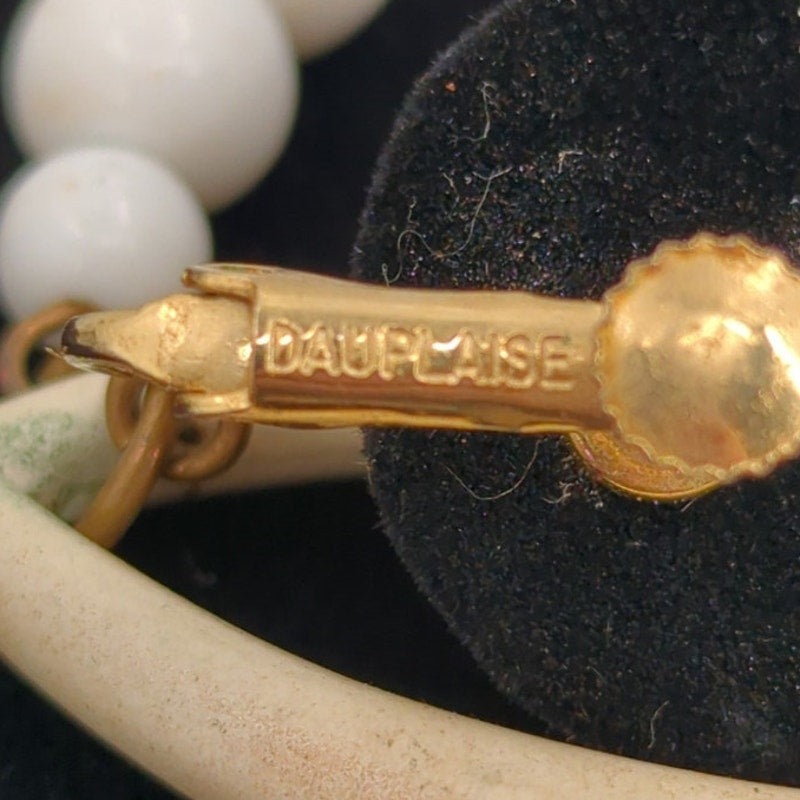 Vintage Carol Dauplaise Cream Enamel & Pearl Teardrop Clip On Earrings