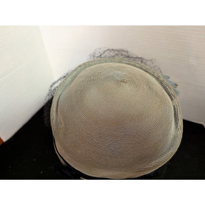 Vintage 40s 50s The Rhodes Hat Pale Blue Grey Pillbox Birdcage Veil Bow