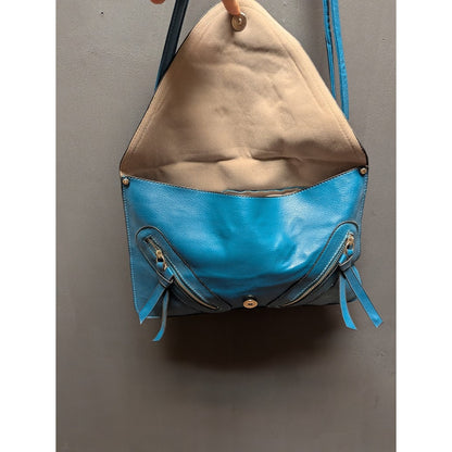 Vegan Faux Pebbled Leather BLUE TEAL bag Clutch shoulder Purse Front zip pockets