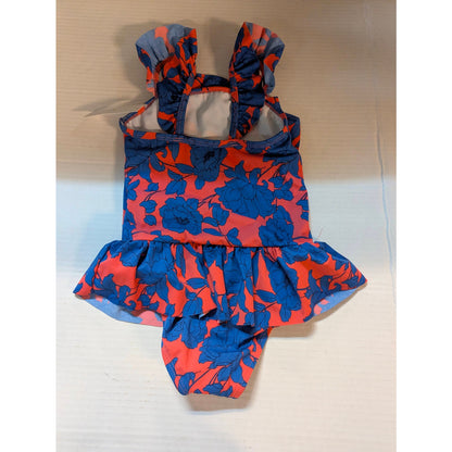 Janie and Jack Girls Pink Blue Floral Ruffle One-Piece Swimsuit Size 4 NWT