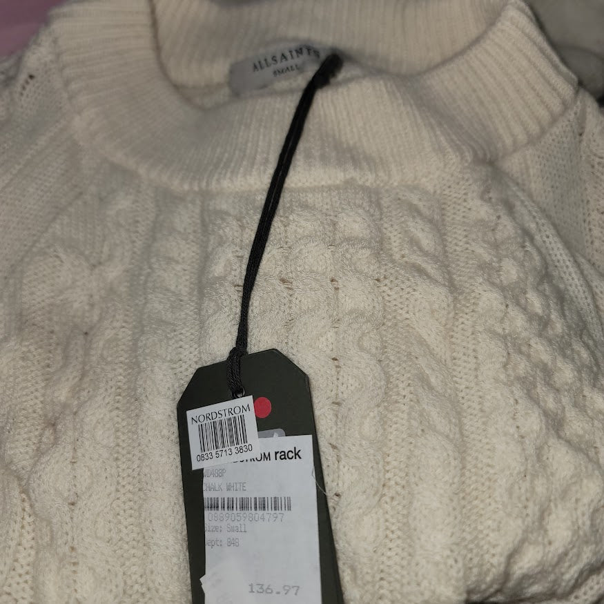 AllSaints Dilone Knitted Lambswool Sweater Dress Size SMALL BODYCON Chalk White