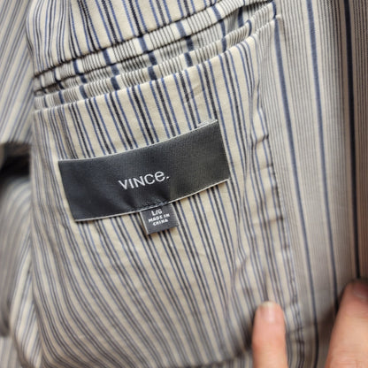 Vince. Striped blazer Mens Size large Navy Light Blue 2 button Front 100% cotton