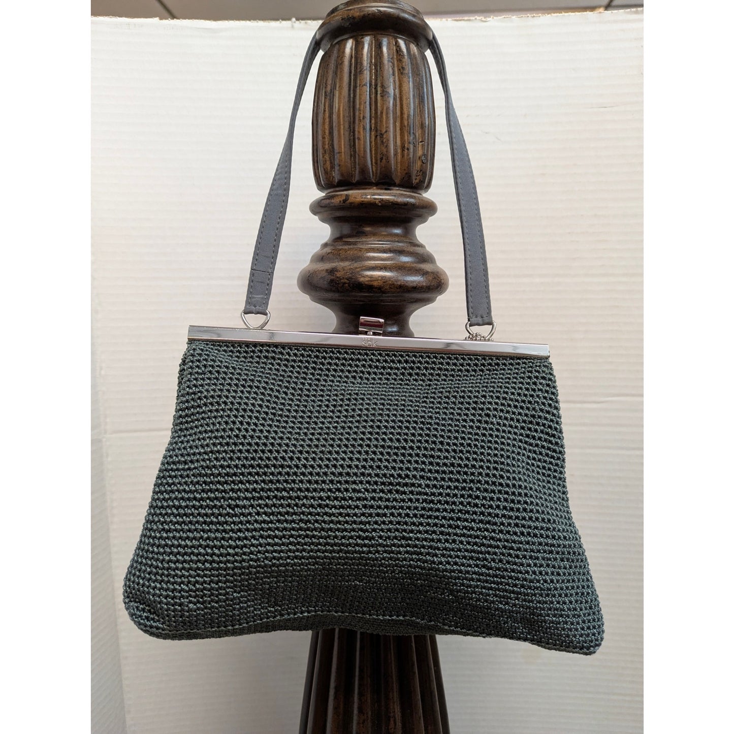 Vintage The Sak Slate Gray Crochet Frame Bag Silver Hardware Y2K