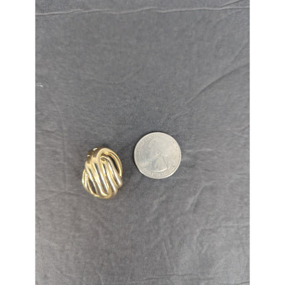 Vintage Gold Tone Ribbed Swirl Dome Clip on Earrings Chunky Retro