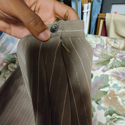 Harvé Benard Vintage Brown Pinstripe Pencil Maxi Skirt Side Slit Petite Small