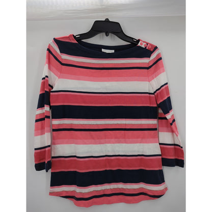 Charter Club Multi-Color Striped 3/4 Sleeve Top Size Petite Small