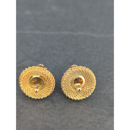 Vintage Gold Tone Cut out Chain Link Swirl Clip On Earrings Retro Modern