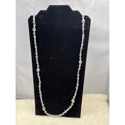 Vintage AB Aurora Borealis Mixed Shape Crystal Bead Necklace 18"