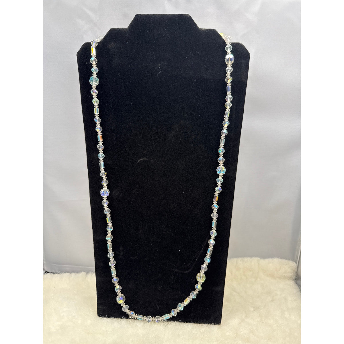 Vintage AB Aurora Borealis Mixed Shape Crystal Bead Necklace 18"