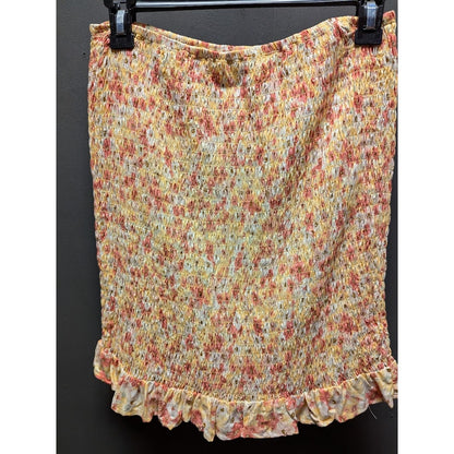 Ten Sixty Sherman Floral tube Mini Skirt Stretch ruffle bottom orange Medium