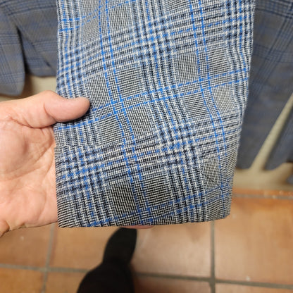 Phoenix 2pc polyester vintage suit Blazer Pants 1970s Plaid blue gray Rockabilly