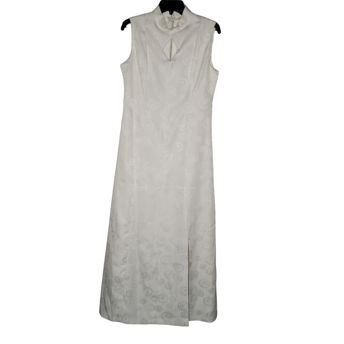 VINTAGE White Sleeveless Geometric Swirl Heavy Fabric Maxi Dress cocktail MEDIUM