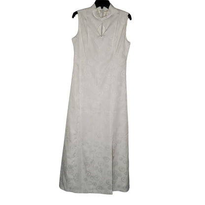 VINTAGE White Sleeveless Geometric Swirl Heavy Fabric Maxi Dress cocktail MEDIUM