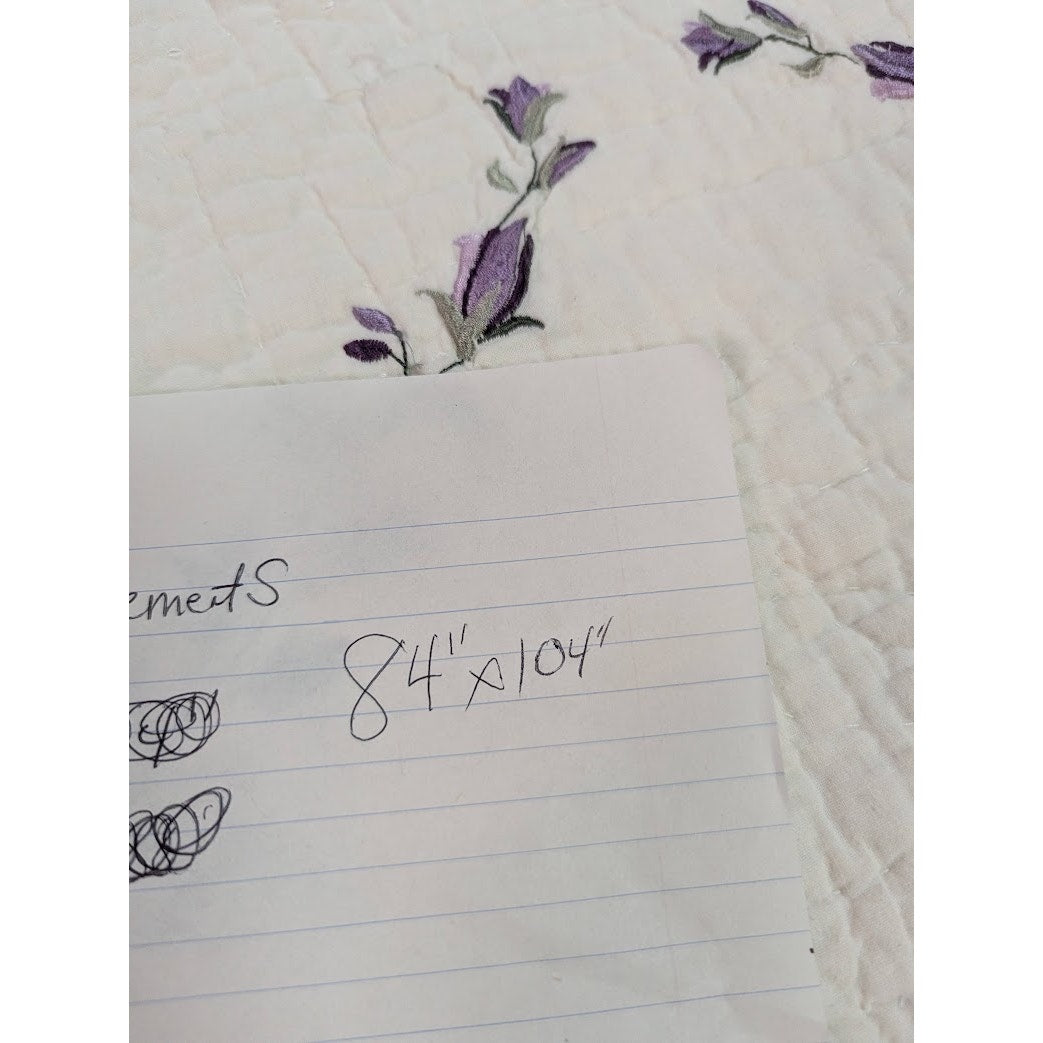 Queen Cotton Quilt 84” X 88” Purple & Green Floral Lightweight