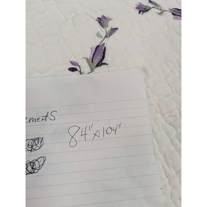 Queen Cotton Quilt 84” X 88” Purple & Green Floral Lightweight