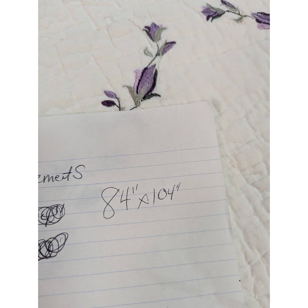 Queen Cotton Quilt 84” X 88” Purple & Green Floral Lightweight