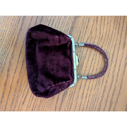 Antiqe Deep Purple Velvet Kiss-Lock Evening Bag Purse Top handle