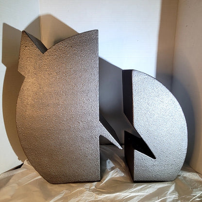 Abstract Modernist MCM sculpture textured 2 pc. Modernist Bronze Color