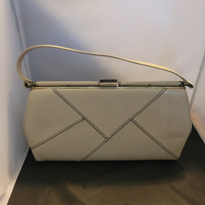 Vintage Mel-Bourne Paris Beige Faux Leather Geometric Top Handle Clutch Handbag