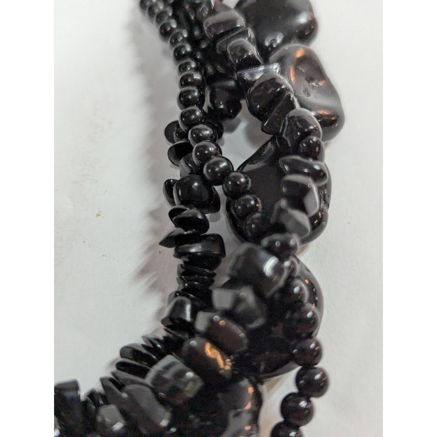 17" Vintage Black Beads Gothic Multi Strand Necklace freeform