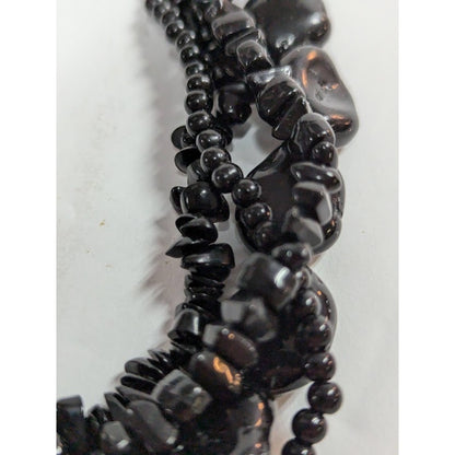 17" Vintage Black Beads Gothic Multi Strand Necklace freeform