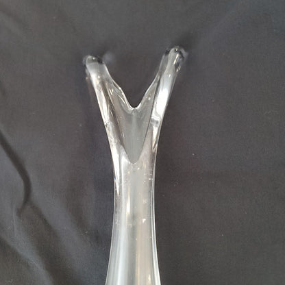 Crystal 12"  clear glass swung vase with Silver Stamped base 1960's V top taper