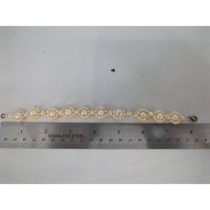 Vintage Pearl Cluster Flower Bracelet Daisy Link Cream Faux Pearls