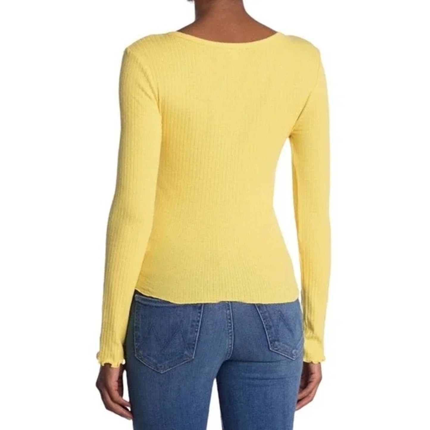 Abound Yellow Bamboo Scoop Neck Knit Top NEW xxl Long Sleeves Lettuce Edged