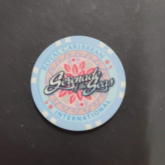 Casino Chip ROYAL CARIBBEAN SERENADE OF THE SEAS $1 gamin blue VINTAGE dolphins
