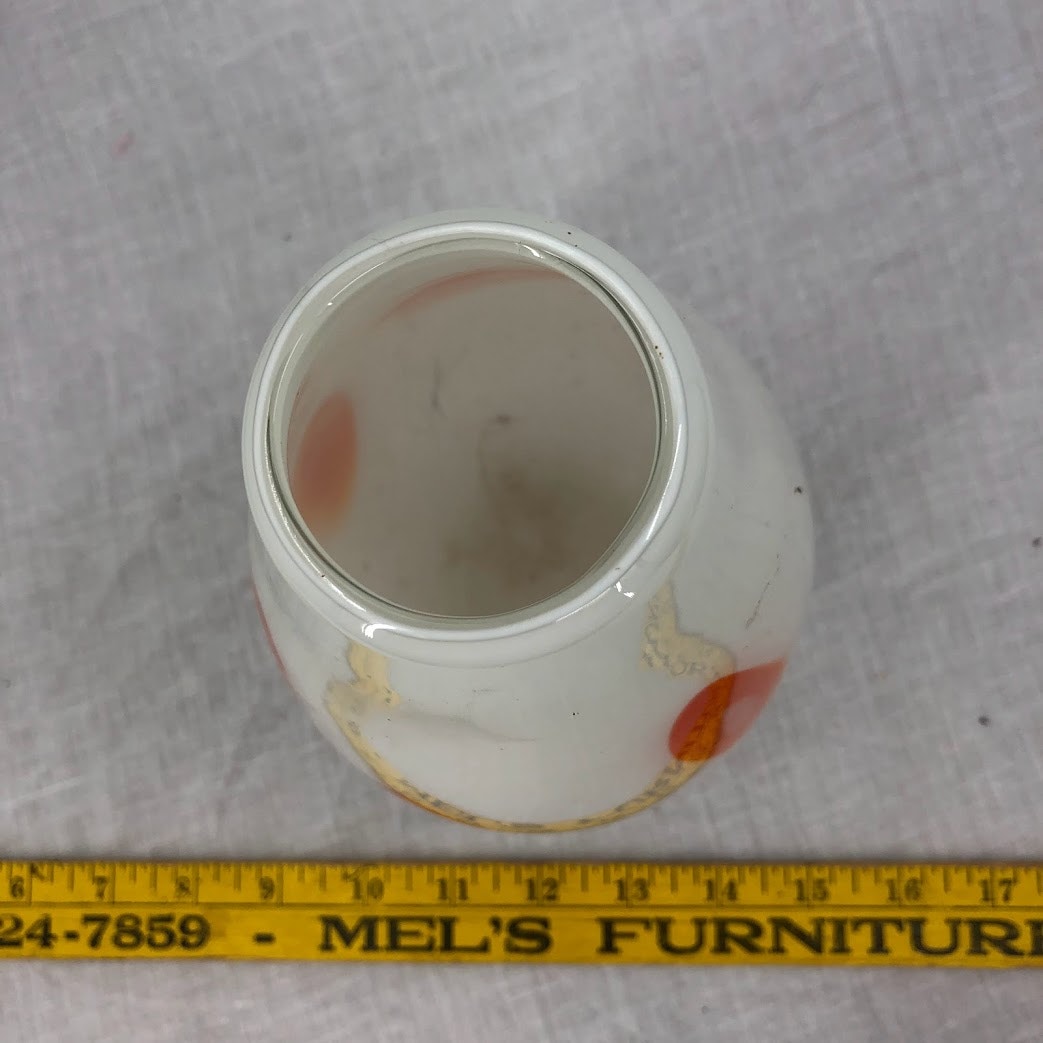 Murano Glass Vase Handblown orange patches white table bulb MCM design 9" glass